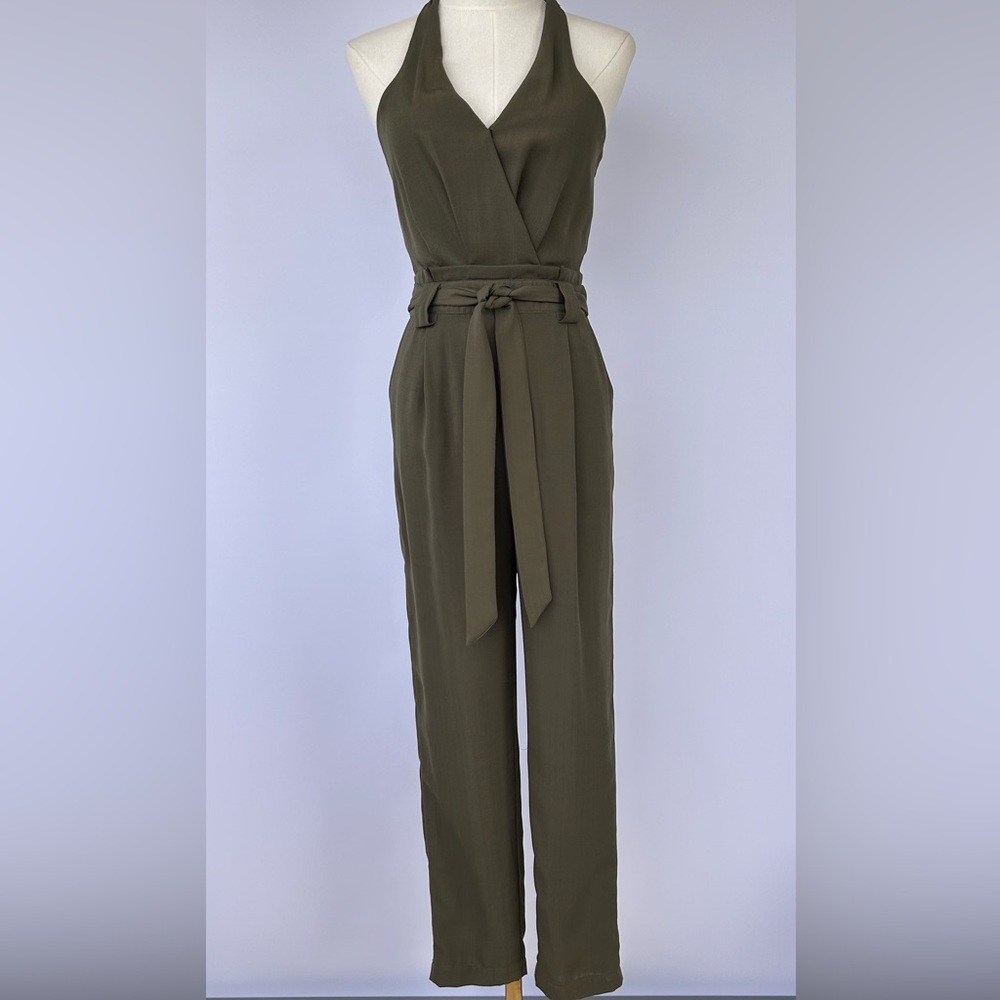 Lulus Women’s Olive In the City Crepe Jumpsuit‎ Belted Sleeveless Size XS